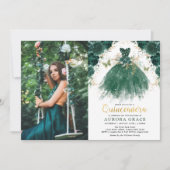 Invitation Quinceañera Emerald Green Forêt enchantée Floral (Devant)