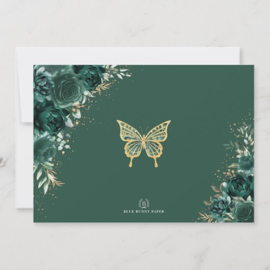 Invitation Quinceañera Emerald Green Forêt enchantée Floral (Dos)