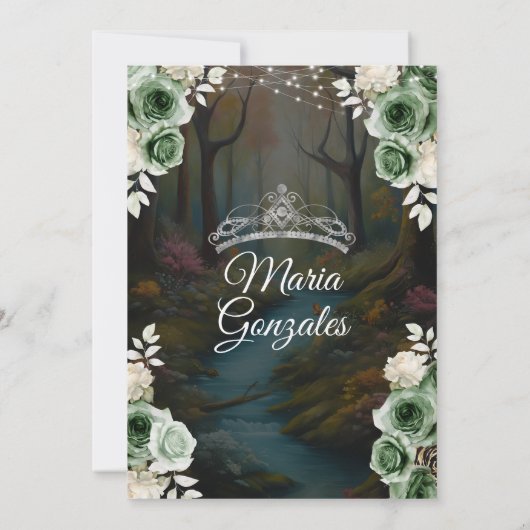Invitation Quinceañera Emerald Green Forêt enchantée Floral (Dos)