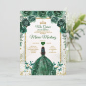 Invitation Quinceañera Emerald Green & Gold Crown Anniversair (Debout devant)