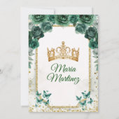 Invitation Quinceañera Emerald Green & Gold Crown Anniversair (Dos)