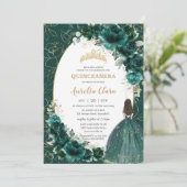 Invitation Quinceañera Emerald Green Gold Floral Princesse (Debout devant)