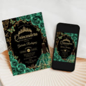 Invitation Quinceanera Emerald Green Gold Noir