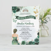Invitation Quinceanera Emerald Green Robe Papillon Or (Debout devant)