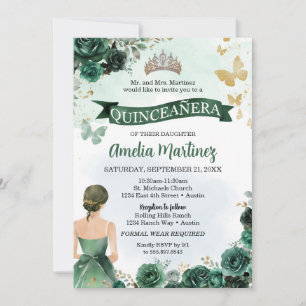 Invitation Quinceanera Emerald Green Robe Papillon Or