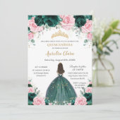 Invitation Quinceañera Emerald Green Rose Floral Princesse (Debout devant)