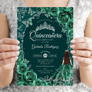 Invitation Quinceanera Emerald Green Silver