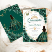 Invitation Quinceanera Emerald Vert Robe Or