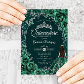 Invitation Quinceanera Émeraude Argent
