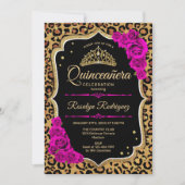 Invitation Quinceanera - Empreinte de léopard Gold Rouge rose (Devant)