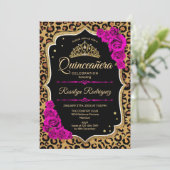 Invitation Quinceanera - Empreinte de léopard Gold Rouge rose (Debout devant)