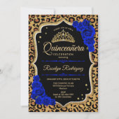 Invitation Quinceanera - Empreinte de léopard Gold Royal Blue (Devant)