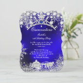 Invitation Quinceanera en argent bleu 15e Wonderland en hiver (Debout devant)