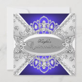 Invitation Quinceanera en argent et diamants bleus (Devant)