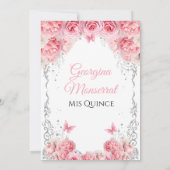 Invitation Quinceañera en argent rose Design flora (Dos)
