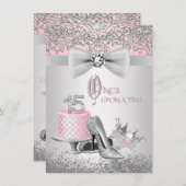 Invitation Quinceanera en argent rose princesse fête d'annive (Devant / Derrière)