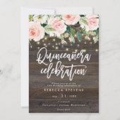 Invitation quinceanera en bois rustique fleuri 15e anniversai (Devant)