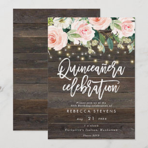 Invitation quinceanera en bois rustique fleuri 15e anniversai