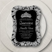 Invitation Quinceañera en dentelle blanche noire