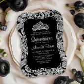 Invitation Quinceañera en dentelle blanche noire