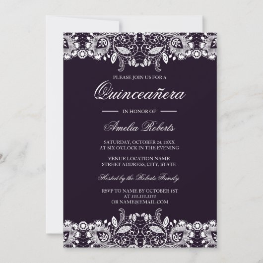 Invitation Quinceanera en dentelle blanche vintage (Devant)