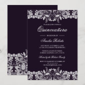 Invitation Quinceanera en dentelle blanche vintage (Devant / Derrière)