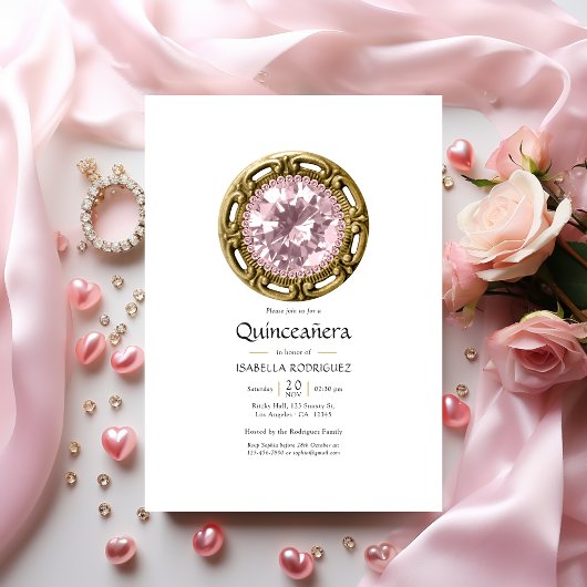 Invitation Quinceañera en diamant rose