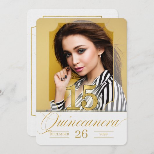 Invitation Quinceanera en espagnol or avec photo (Devant / Derrière)