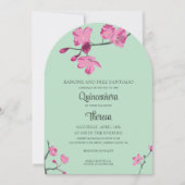 Invitation Quinceanera en fleurs de cerisier rose et menthe v (Devant)