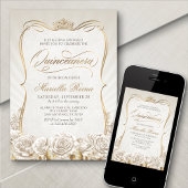 Invitation Quinceañera en or blanc