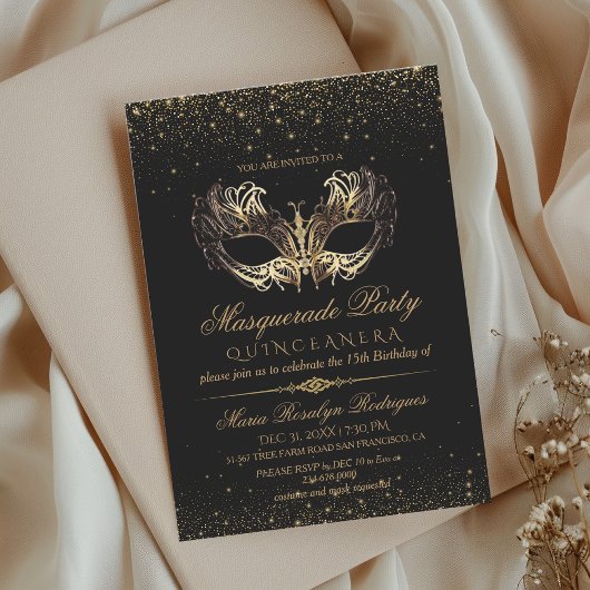 Invitation Quinceanera en or noir