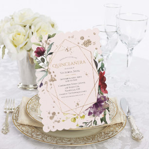 Invitation Quinceañera en or rose
