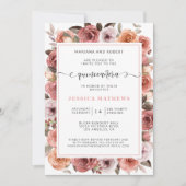 Invitation Quinceañera en or rose avec fleurs rose et blush (Devant)
