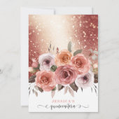 Invitation Quinceañera en or rose avec fleurs rose et blush (Dos)