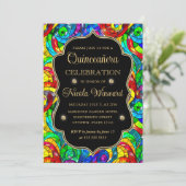 Invitation Quinceañera en verre multicolore et doré (Debout devant)