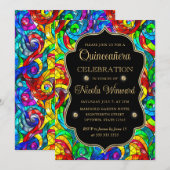 Invitation Quinceañera en verre multicolore et doré (Devant / Derrière)