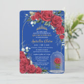 Invitation Quinceañera Enchanted Rose rouge Floral Royal Bleu (Debout devant)