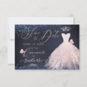 Invitation Quinceanera Enregistrer Date Papillon Blush Gown N (Devant)