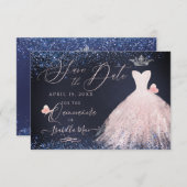 Invitation Quinceanera Enregistrer Date Papillon Blush Gown N (Devant / Derrière)