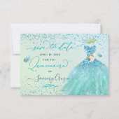 Invitation Quinceanera Enregistrer la date Aqua Parties scint (Devant)