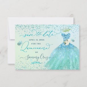Invitation Quinceanera Enregistrer la date Aqua Parties scint
