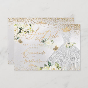Invitation Quinceanera Enregistrer la date Argent Faux Partie