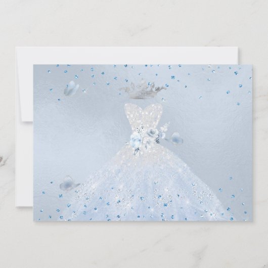 Invitation Quinceanera Enregistrer la date Bleu Argent (Dos)
