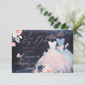 Invitation Quinceanera Enregistrer la date Blush Dusty Blue G (Debout devant)