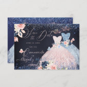 Invitation Quinceanera Enregistrer la date Blush Dusty Blue G (Devant / Derrière)