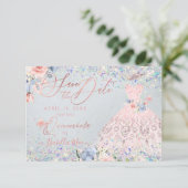 Invitation Quinceanera Enregistrer la date Blush rose Parties (Debout devant)