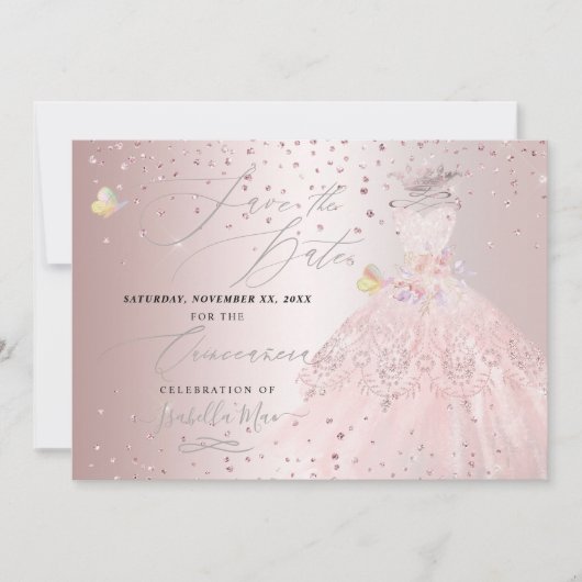 Invitation Quinceanera Enregistrer la date Blush Rose Pois do (Devant)