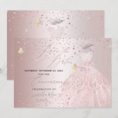 Invitation Quinceanera Enregistrer la date Blush Rose Pois do (Devant / Derrière)