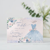 Invitation Quinceanera Enregistrer la date Dusty Pink Blue Pe (Debout devant)