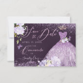 Invitation Quinceanera Enregistrer la date Dusty Purple Gown  (Devant)